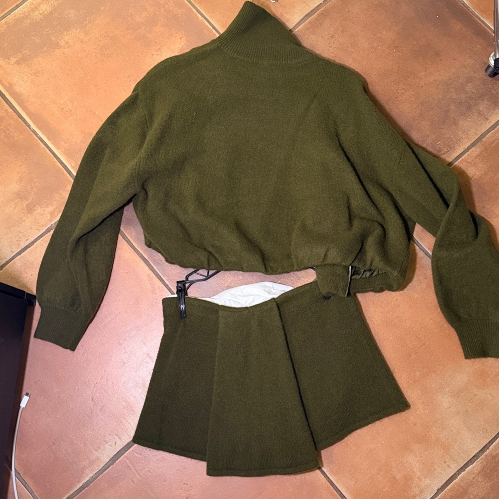 HELSA Josefine Knit Oversized Bomber & Josefine Knit Skirt in Olive - Picture 11 of 13
